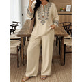 Women's Ethnic Long Sleeve Lace Trim Set 2026 | 2 Piece Outfit Set - White