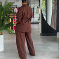 Office Casual Long Sleeve Tie-Front Cardigan + Pants + Top 2-Piece Set