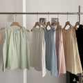 Korean Japanese Sleeveless Crew Neck Tie-Front Doll Top Shirt + Tank Top