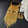 Dubai Luxury Statement Long Fringe Gold Jewelry Four Leaf Clover Flower Gold Plated Necklace Earrings Set Middle East Bestseller