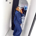Vintage Denim Shawl Collar Cardigan + Straight Leg Pants Set