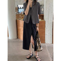 Women's Summer Elegant Short Sleeve Lightweight Loose Cropped Blazer + Top 2026 - Black