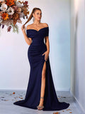 Women's Satin Mermaid Evening Gown - Slim Side Slit