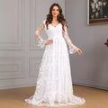 Long Sleeve V-Neck Lace Wedding Gown - Elegant Cathedral Train Bridal Dress