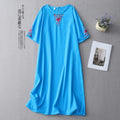 Cotton Linen Heavy Embroidery Plus Size Breathable Mid-Length Dress