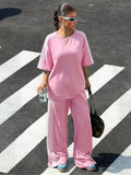 2026 New Street Style Casual Set, Loose Short Sleeve Tee + Side-Stripe Wide Leg Pants
