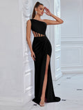 Women's One-Shoulder Patchwork Sexy Premium Socialite Evening Gown