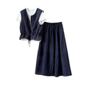 Summer Old Money Korean Crew Neck Skirt + Vest + Tee 3-Piece Set