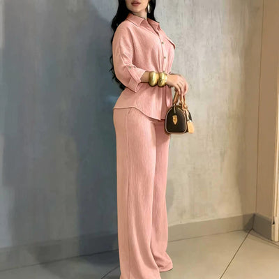高级感时尚套装女夏季新款收腰显瘦减龄衬衫阔腿裤两件套女装