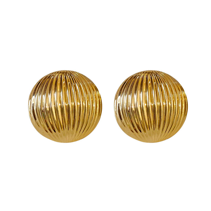 Metal Striped Half-Round Statement Earrings - view 5
