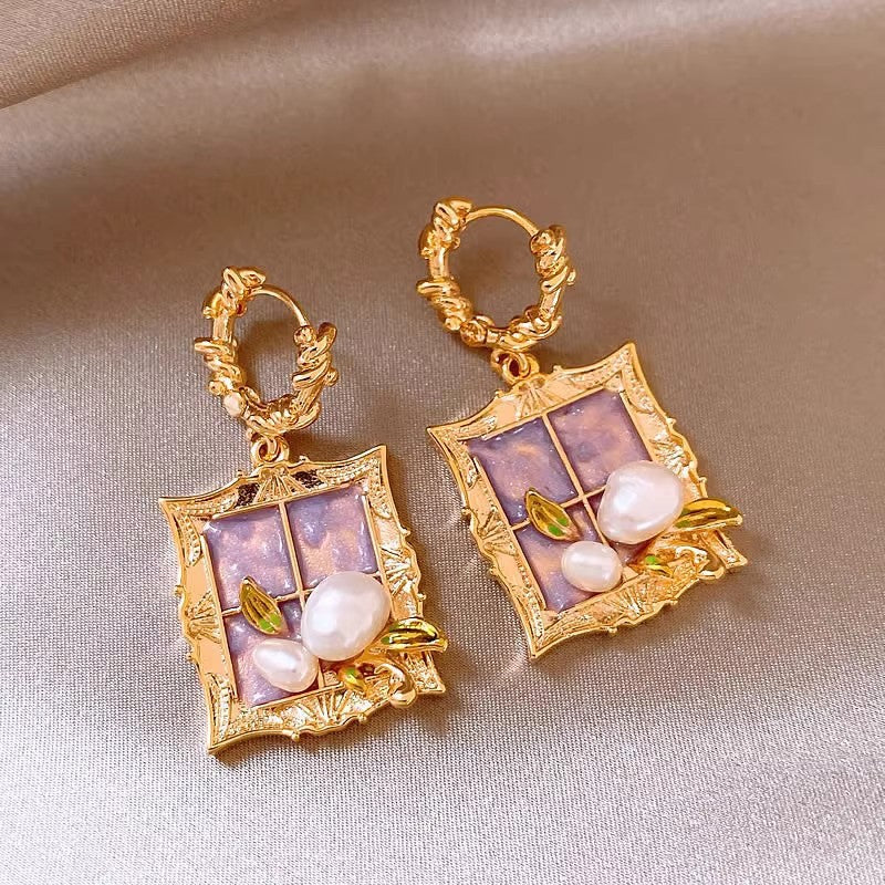 Monet Garden Floral Pearl Rhinestone Earrings - view 9