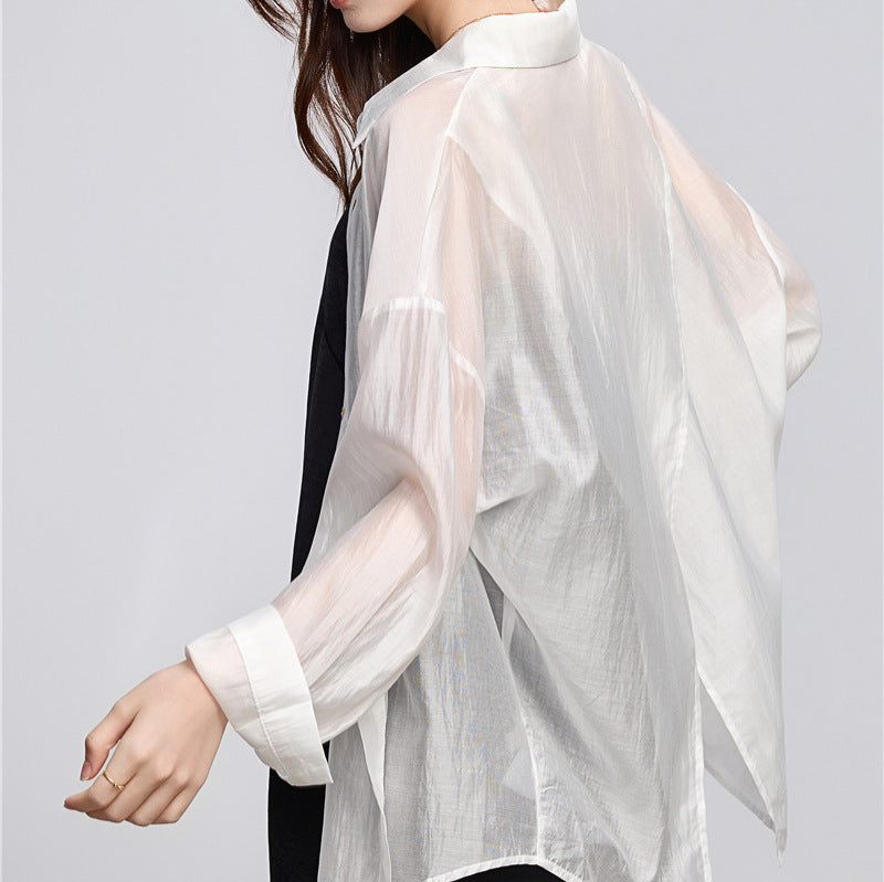 Women's Summer Versatile Tencel Slit Drapey Lightweight Sun-Protection Top + Cardigan - White