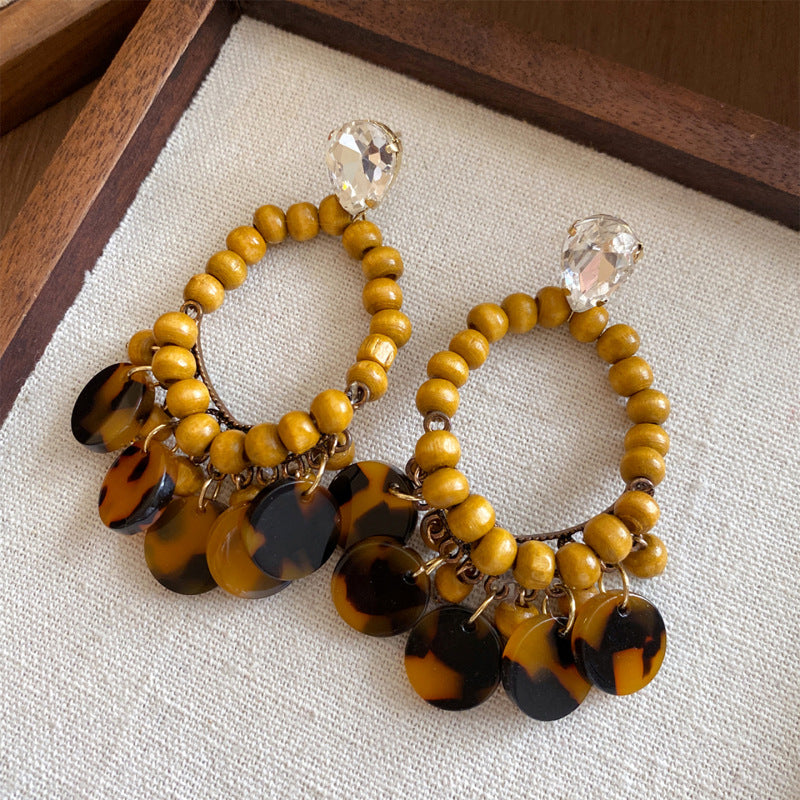 Vintage Round Wooden Drop Earrings - view 11