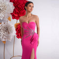Women's Strapless Embellished Ruffle Slim Fit Evening Gown Banquet