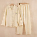 Women's Fall-Winter Minimal Mesh Cotton Long Sleeve Square Neck Striped Pants Set 202 - Blue