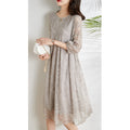 Mulberry Silk Embroidered Gray Long Dress, 2023 New