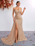 Women's Strapless Sequin Mermaid Sexy Classic Premium Socialite Evening Gown ...