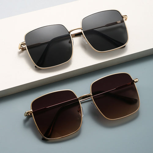 New Simple Square Big Frame Sunglasses Influencer Metal Vintage Sunglasses Korean Bare Face UV-Protection Glasses