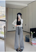 Women's Summer Casual Relaxed Plaid Textured Lightweight Wide Leg Pants + Pants 2026 - Blue
