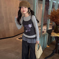 Girls' Striped Long Sleeve Tee Printed Vest Two-Piece Set