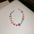 Fresh Sweet Minimal Colorful Cubic Zirconia Square Necklace Set Fashionable Clavicle Chain Light Luxury Premium Necklace Women