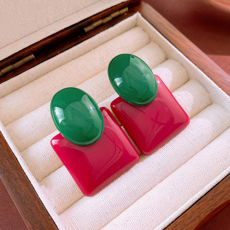 French Color-Block Oval Resin Stud Earrings - view 8