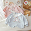 Girls' Lace Trim Cartoon Embroidered Hoodie