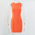 Solid Sleeveless Crew Neck Bodycon Dress, Ins Style