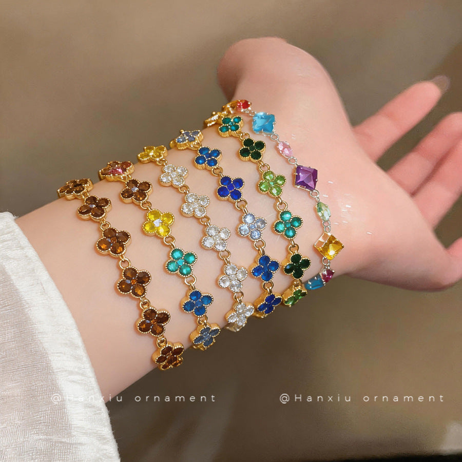Rhinestone Four-Leaf Clover Bracelet - view 3