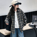 Girls' Plaid Lapel Long Sleeve Shirt Jacket