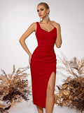 Women's Off-Shoulder Shirred Side Slit Cami Dress