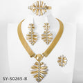Imperial Breeze Versatile Ancient Craft Plated Set Inlay Crystal Necklace Bracelet Set Earrings Ring Set Vintage Leaves Retro Accessory