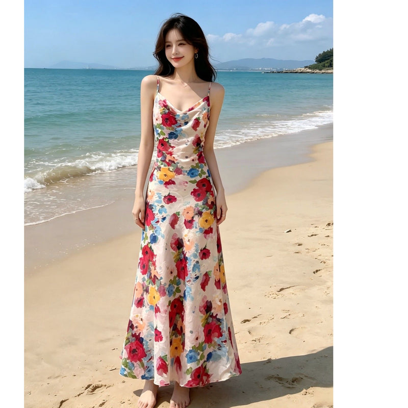 French Retro Floral V-Neck Bodycon Fitted Long Dress