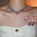 EU/US Import Exquisite Rhinestone Teardrop Fringe Stud Earring Necklace Set Fashionable Clavicle Chain Light Luxury Premium Necklace