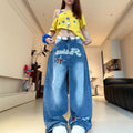 Summer Retro Slimming Letter Print Loose Wide Leg Pants + Pants