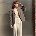 Women's Fall Cropped Blazer + Top 2026 | Casual Blouse - Dark Gray