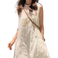 White Embroidered Sleeveless A-Line Short Dress for Petite Women
