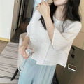 Women's Summer Versatile Long Sleeve Lightweight Loose Cropped Cardigan + Jacket + To - Black
