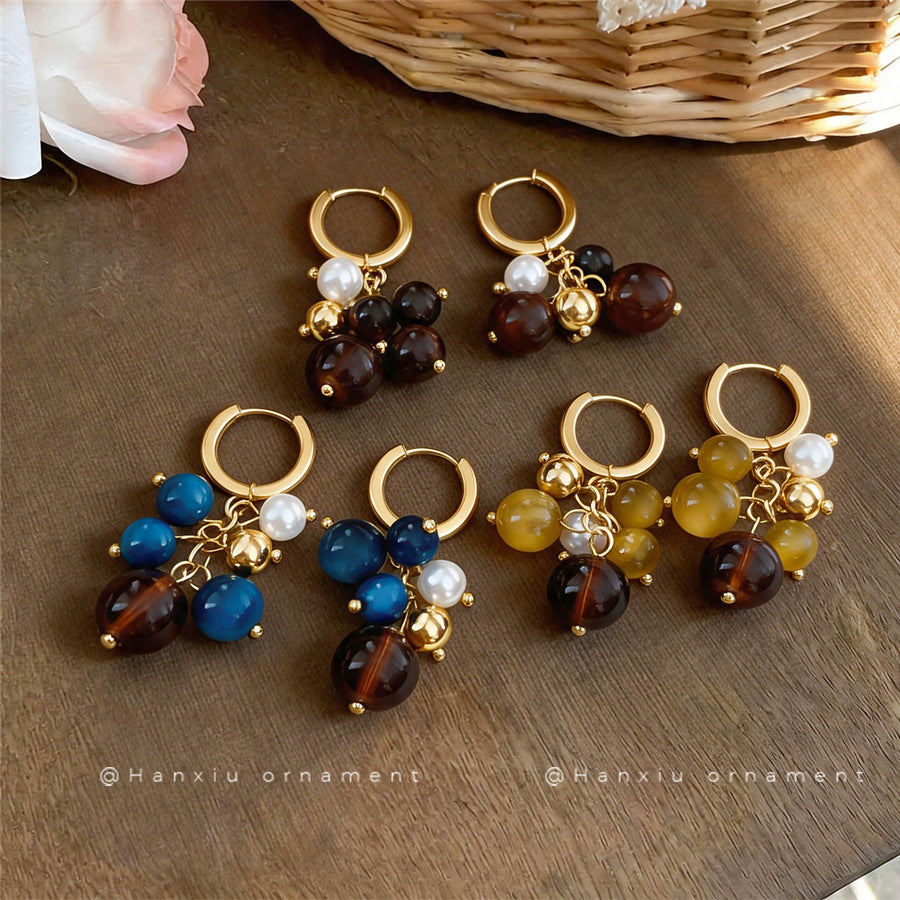 18K Gold-Plated Tiger's Eye Pearl Hoop Earrings - view 2