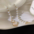 Day Korean ins Super Fairy Elegant Imitation Pearl Heart Necklace Minimal Sweet Simple OT Clasp Clavicle Chain Women 6275