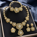 Overseas Bestseller Dubai 18K Gold Flower Huawei Beauty Necklace Earrings Set Ring Bracelet Set Style Knot Wedding Banquet Jewelry Set
