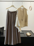 Summer Fashion Elegant Sleeveless Asymmetric Wide Leg Pants + Shirt + Tank Top 2-Piece Set