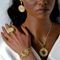 Overseas 18K Gold Light Luxury Niche Round Ring Lace Trim Necklace Bracelet Set Earrings Ring Versatile Women Jewelry Set