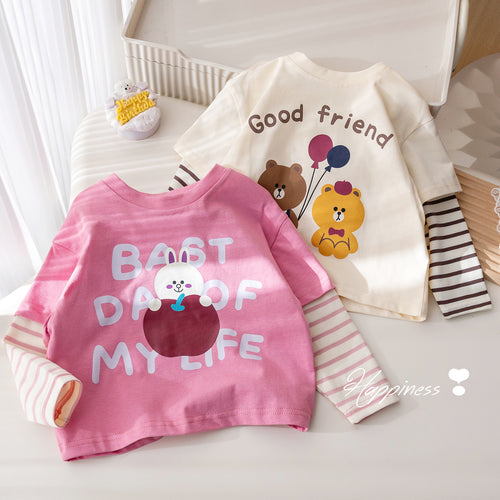 Girls' Color Block Cotton Long Sleeve T-Shirt