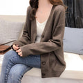 Women's Fashion Slimming Plus Size Wool V-Neck Knit Top + Sweater + Cardigan + Jacket - Gray