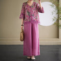 Women's Summer Artistic Retro Printed Wide Leg Pants + Top 2-Piece Set 2026 - Rose Red Set