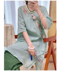 Modified Cheongsam Dress, Chinese Style Embroidered Short Sleeve