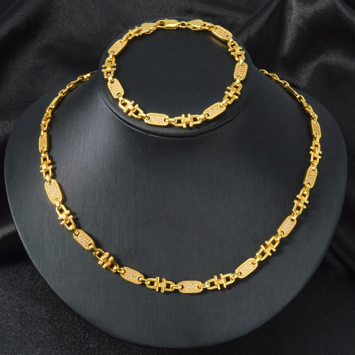 Fashionable New Horseshoe Buckle Spliced Rhinestone Elegant Necklace Emperor King Chain Clavicle Chain Gold Plated Necklace Bracelet Set