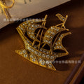 Vintage Earrings Vintage Statement Round Sailboat Heavy-Duty Alloy Stud Retro Creative Style Premium Niche Brooch
