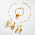 Overseas Western Dubai Gold Flower Beaded Fringe Pendant Necklace Bracelet Set Earrings Ring Wedding Banquet Set